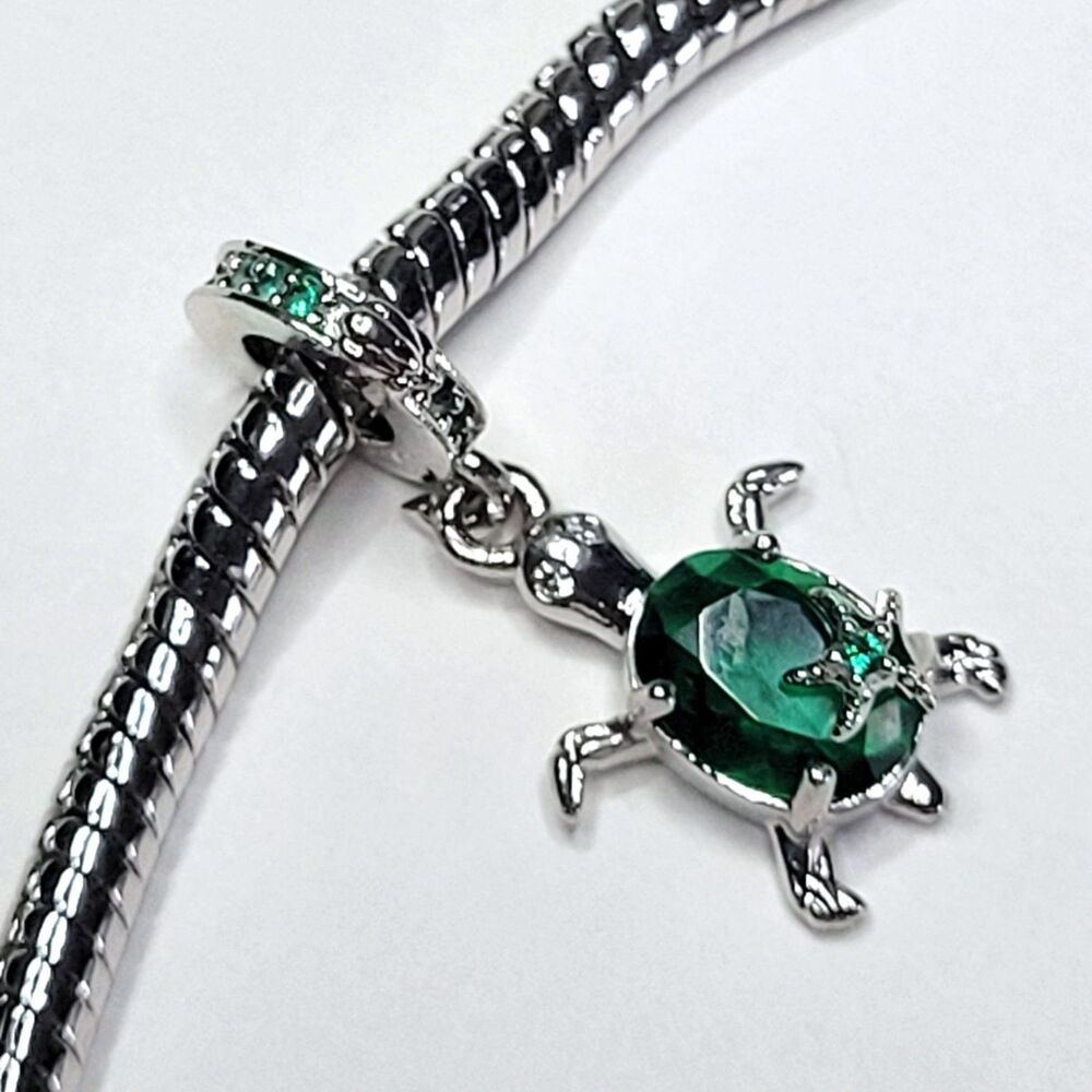 NWT For Pandora Charm Bracelets 925 And Emerald Green Rhinestone Starfish Turtle